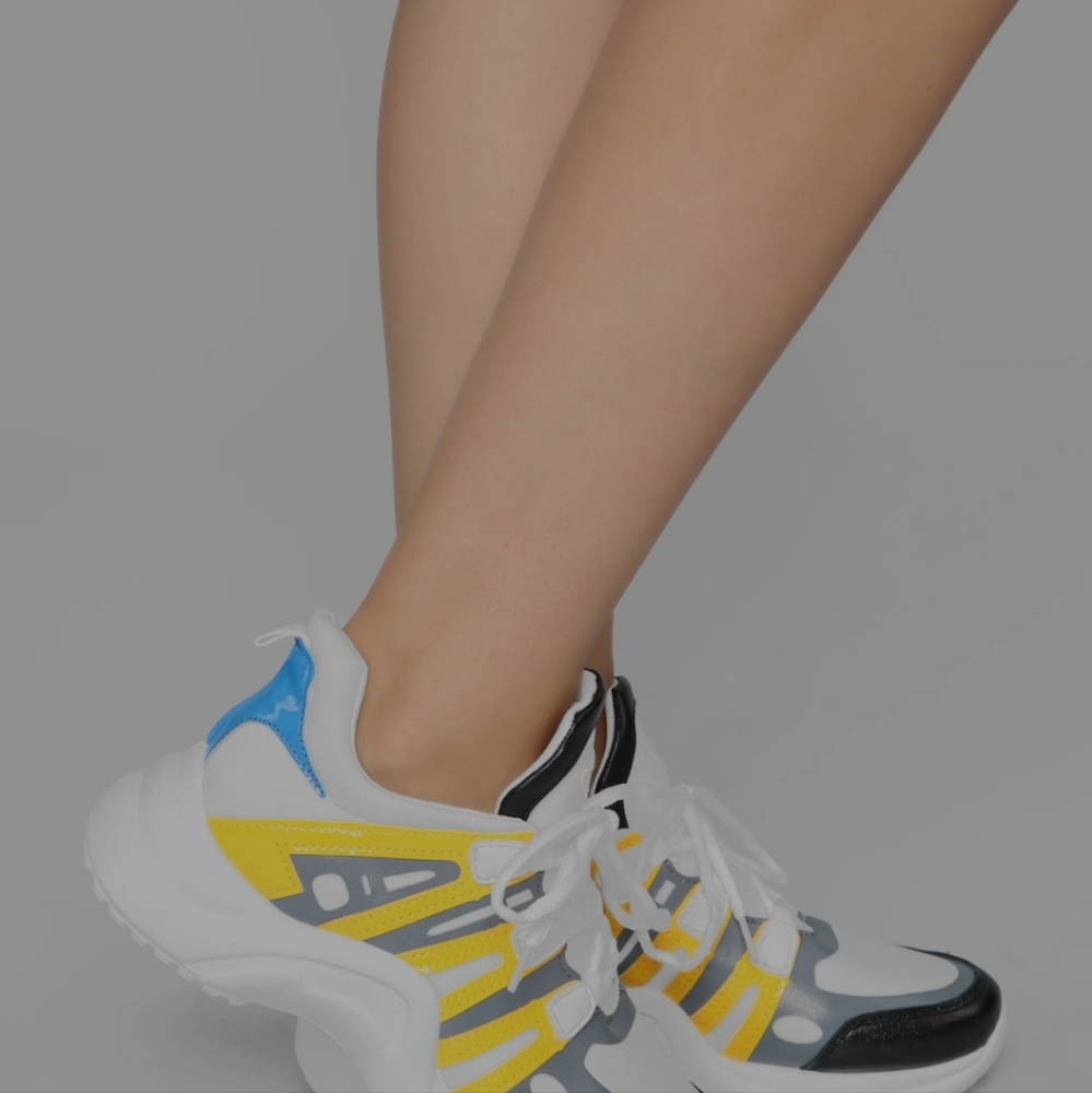 Blue And Yellow Low Top Arch Sneaker